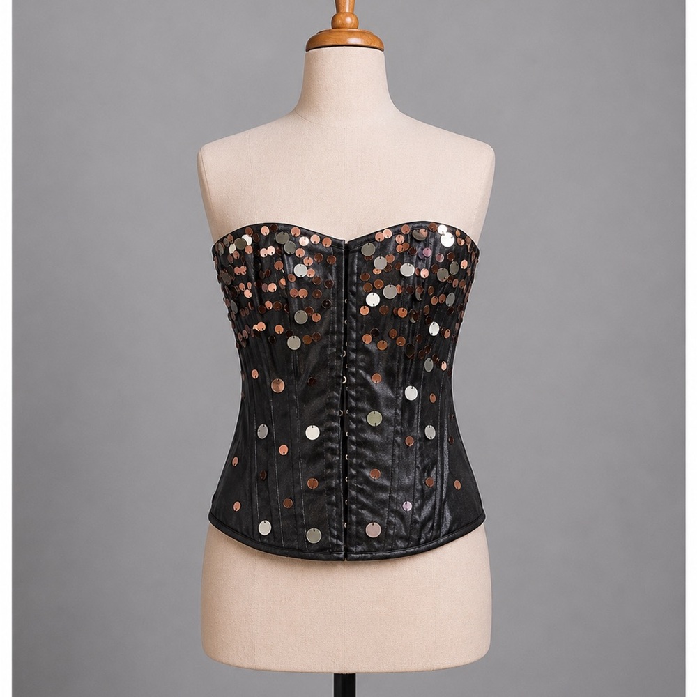 Vintage Black Sequin Strapless Bustier Corset Emo Glam Cyber Y2K Baddie